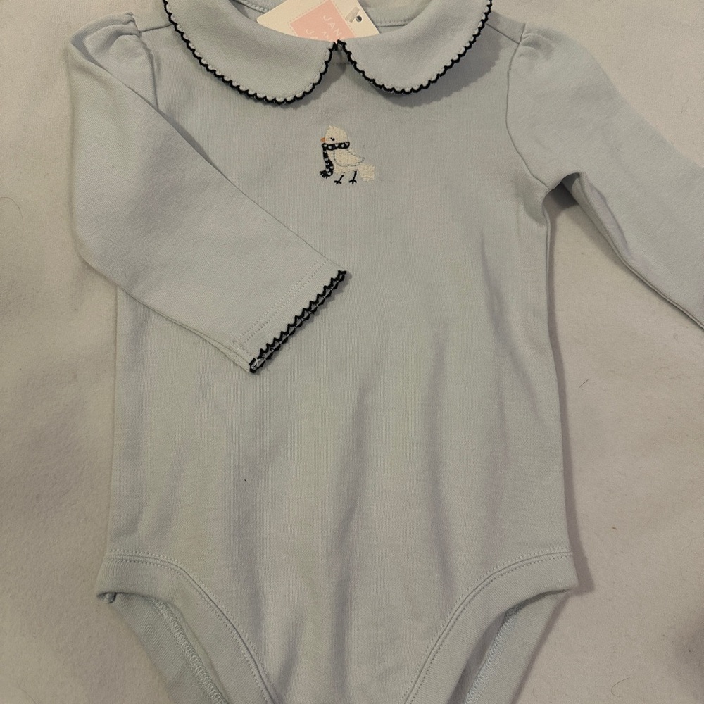 Light Blue Janie & Jack  Collared Onesie with White Bird Design